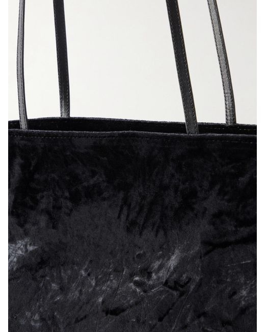 Valesque Black Spaghetti Leather-Trimmed Crushed-Velvet Shoulder Bag