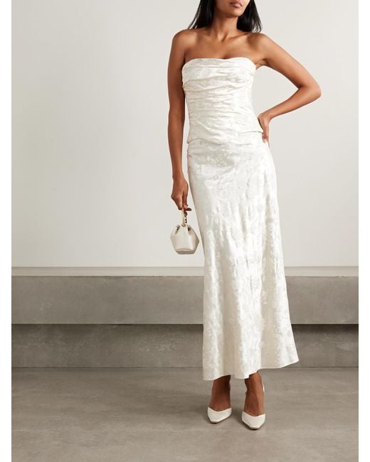 Danielle Frankel Natural Demi Strapless Draped Painted Silk And Wool-Blend Satin Bustier Top