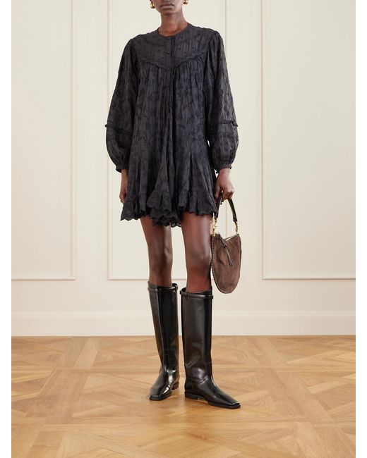 Isabel Marant Blue Zame Ruffled Embroidered Cotton And Silk-Blend Mini Dress