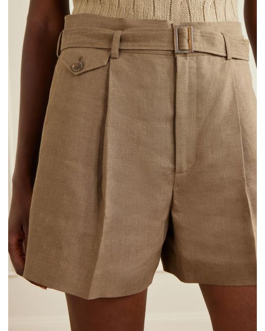 Ralph Lauren Natural Denise Belted Pleated Linen Shorts