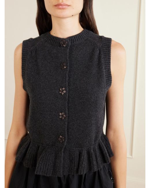 CECILIE BAHNSEN Blue Ruffled Cashmere And Wool-Blend Sweater Vest