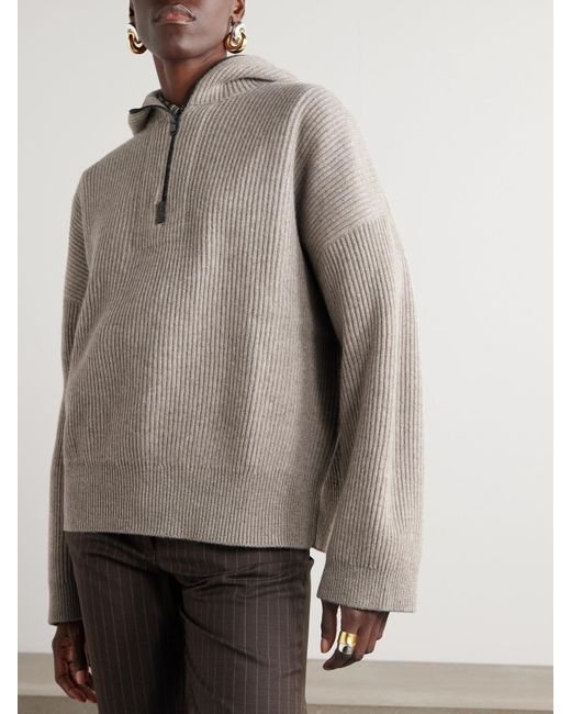 Brunello Cucinelli Gray Pullover Aus Geripptem Kaschmir Mit Reißverschluss