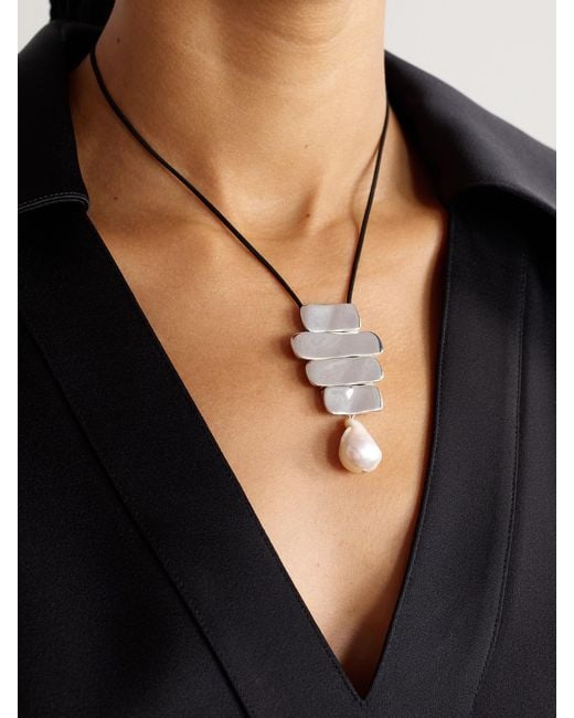 Agmes Natural Baroque Ilona Recycled Sterling, Suede And Pearl Necklace