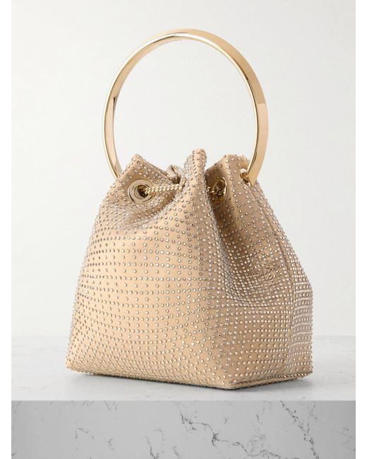 Jimmy Choo Natural Bon Bon Crystal-Embellished Mesh And Satin Bucket Bag