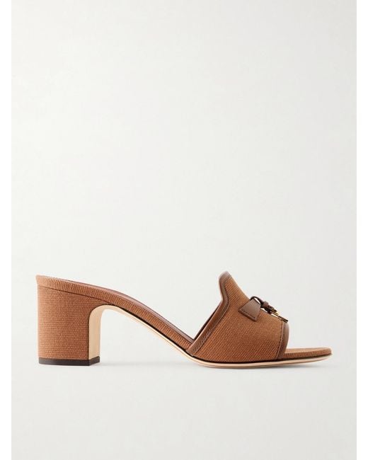 Loro Piana Natural Summer Charms Embellished Leather-Trimmed Canvas Mules