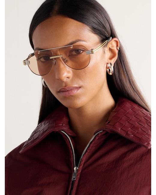 Bottega Veneta Natural Aviator-Style And-Tone Sunglasses
