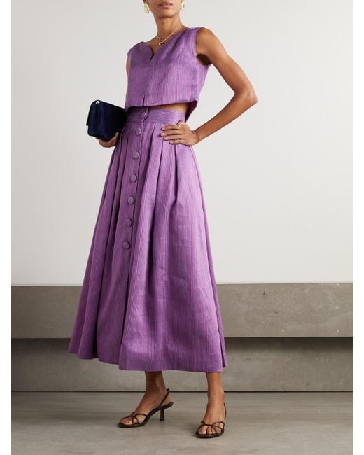 D'Estree Purple Richard Veil Striped Linen-Blend Top