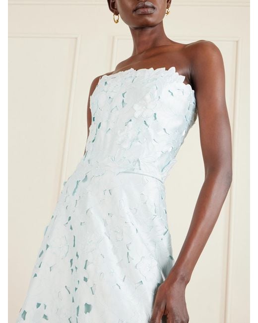 Costarellos Blue Vella Strapless Guipure Lace Midi Dress