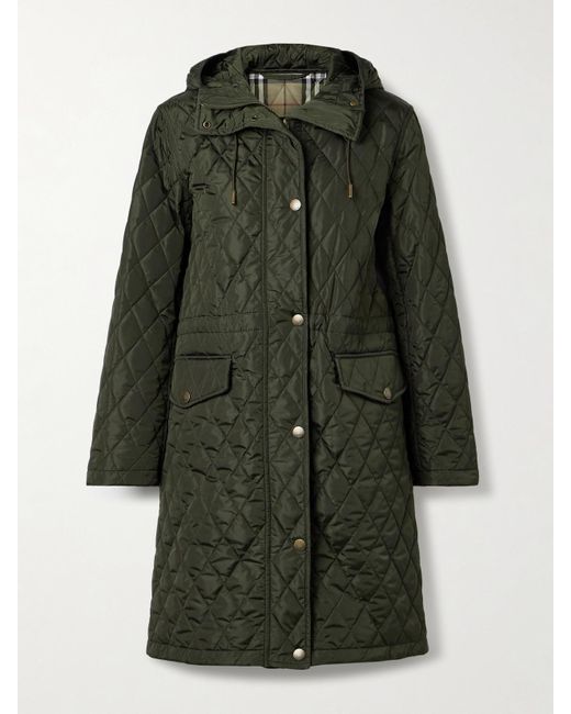 Burberry Green Wattierte Kapuzenjacke Aus Gestepptem Shell