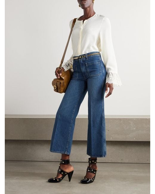 Chloé Blue Cropped High-Rise Bootcut Jeans
