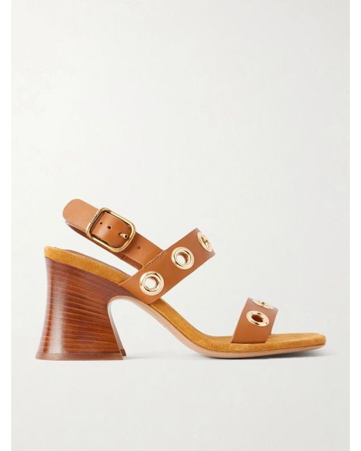 Chloé Brown Embellished Leather Sandals