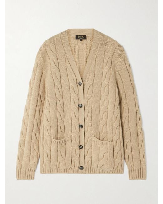 Loro Piana Natural Napier Cable-Knit Cashmere Cardigan