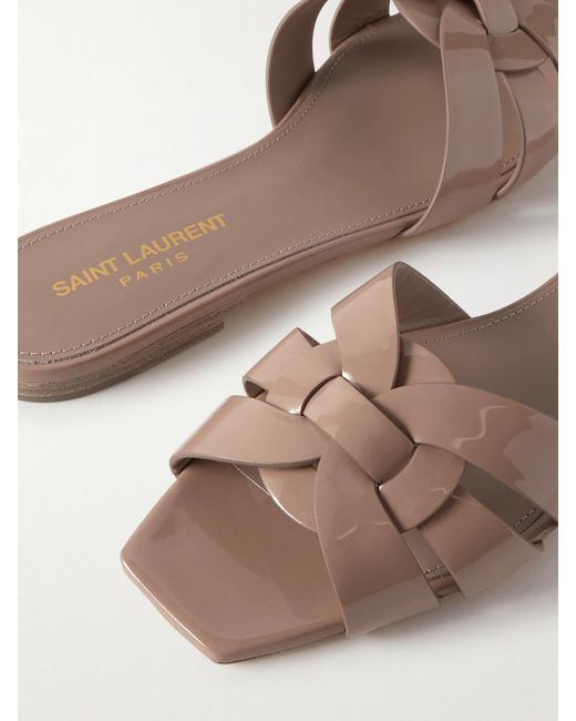 Saint Laurent Natural Tribute Woven Patent-Leather Slides