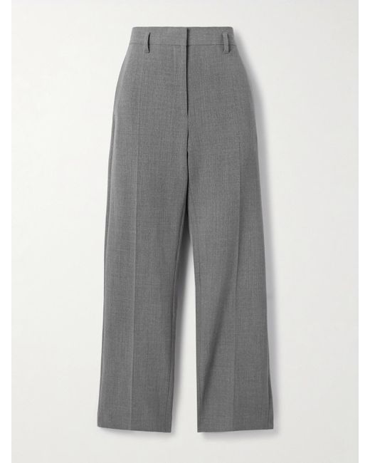 The Row Gray Relian Cropped Wool-Blend Straight-Leg Pants
