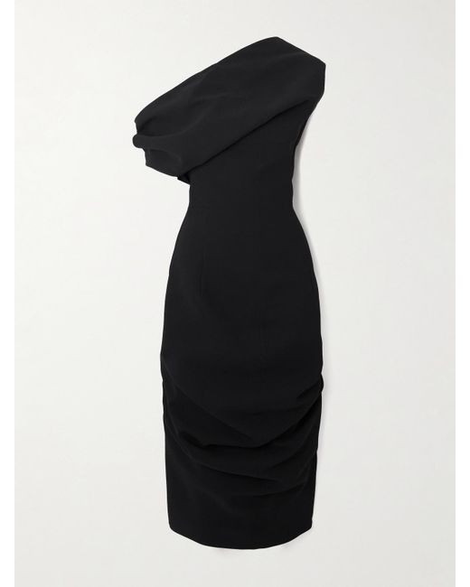 Jacquemus Women's Black La Robe Pesce One-Shoulder Draped Crepe Midi Dress