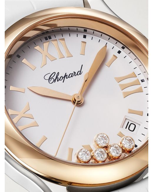 Chopard White Happy Sport 36Mm 18-Karat Rose, Stainless Steel And Diamond Watch