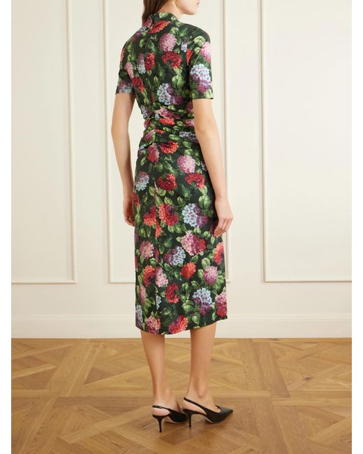 Carolina Herrera Multicolor Floral-Print Ruched Jersey Midi Dress