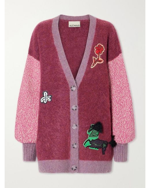 ALÉMAIS Pink Mlak Bead-Embellished Mohair, Alpaca And Wool-Blend Cardigan