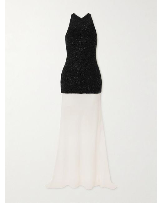 Staud White Gabrielle Layered Bead-Embellished Mesh And Crepe Gown