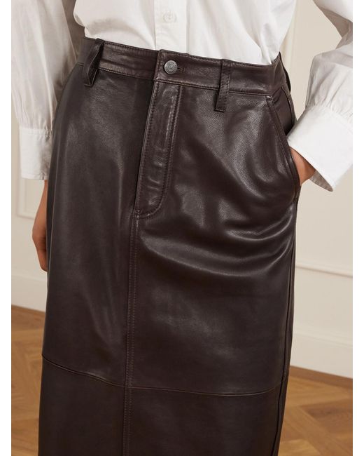FRAME Brown Paneled Leather Midi Skirt