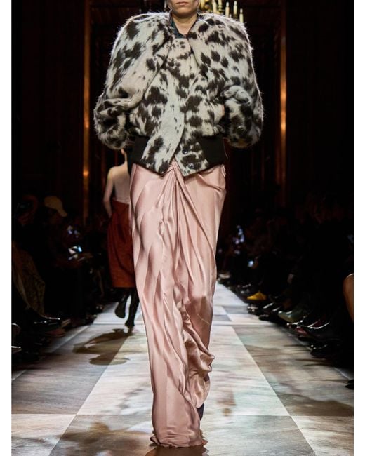 Dries Van Noten Pink Maxirock Aus Glänzendem Seiden-Jacquard Mit Twist-Detail Und Falten