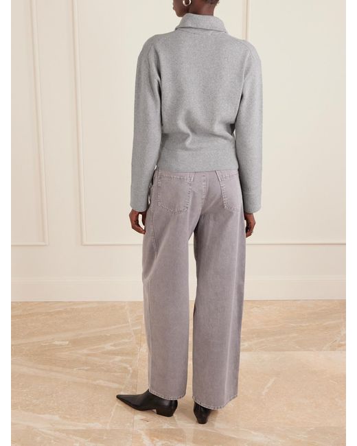 Victoria Beckham Gray Milano Merino Wool And Cashmere-Blend Half-Zip Sweater