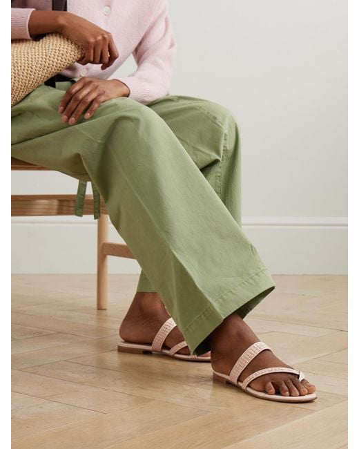 Manolo Blahnik Natural Susara Raffia And Leather Sandals