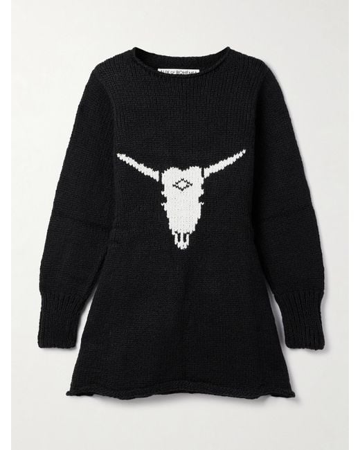 Alix Of Bohemia Black Renny Cow Skull Intarsia Organic Cotton Mini Dress