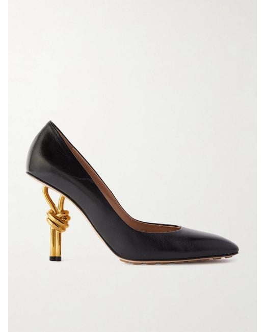 Bottega Veneta White Knot Glossed-Leather Pumps