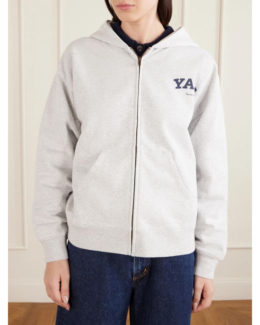 Sporty & Rich White Printed Cotton-Jersey Zip-Up Hoodie