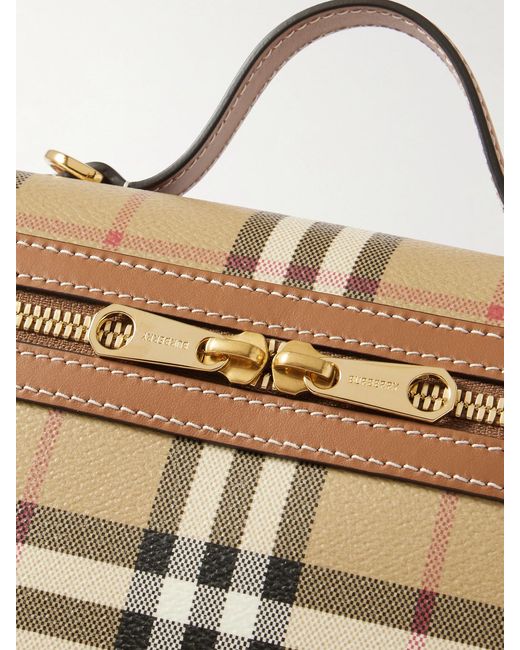 Burberry Natural Leather-Trimmed Checked Vanity Bag