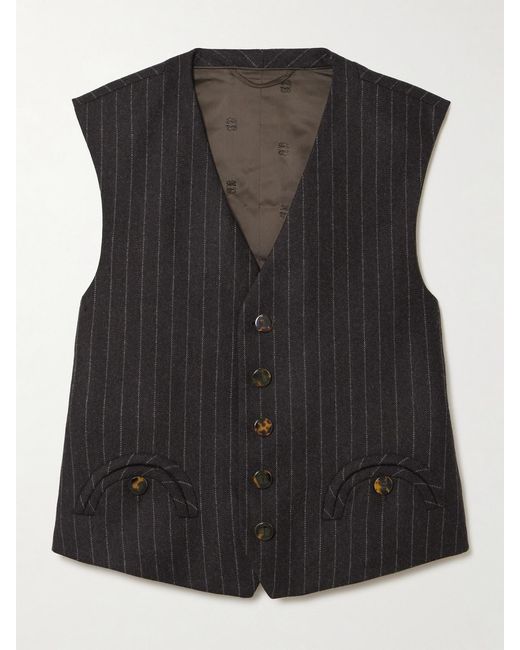 Blazé Milano Black Feral Pinstriped Wool And Cashmere-Blend Vest