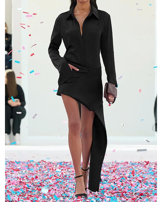 Courreges Black Wrap-Effect Asymmetric Satin Mini Skirt