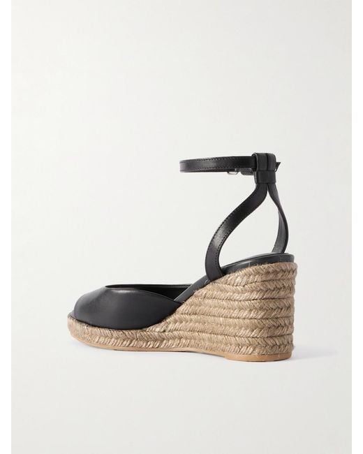 Brunello Cucinelli White Bead-Embellished Leather Wedge Espadrilles