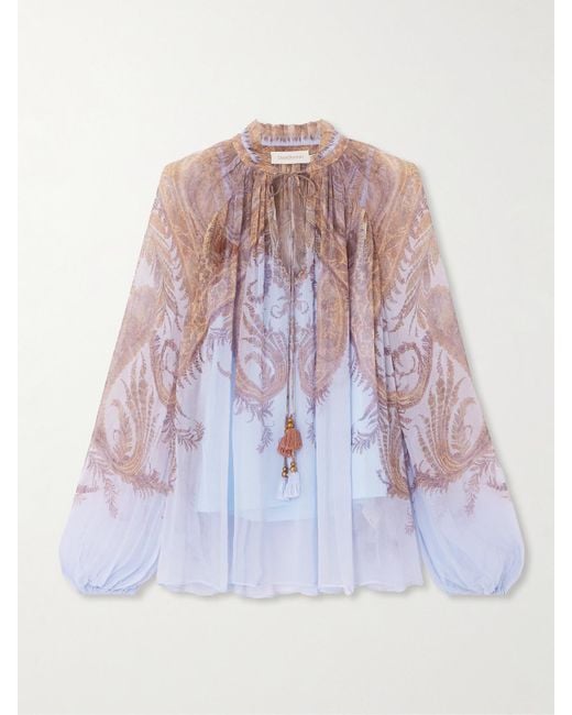Zimmermann White Printed Chiffon Blouse