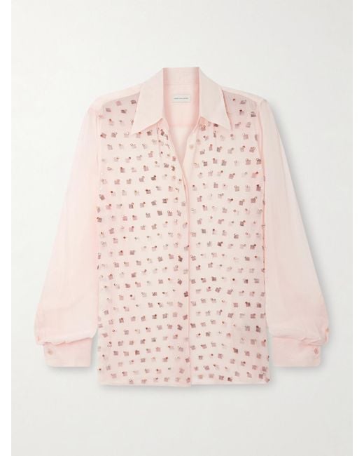 Dries Van Noten Pink Hemd Aus Chiffon Mit Verzierungen