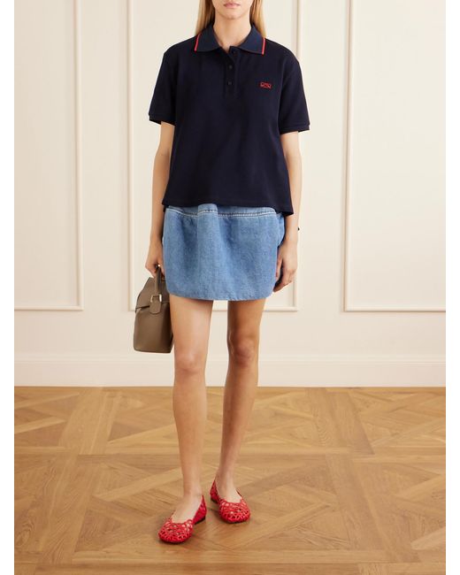 Loewe Blue Anagram-Embroidered Cotton-Piqué Polo Shirt