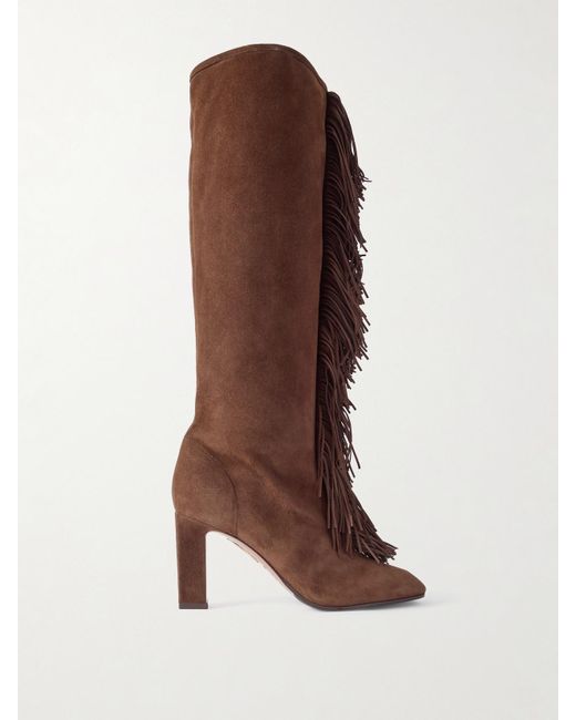 Bottes En Daim À Franges 85 Aquazzura en coloris Brown