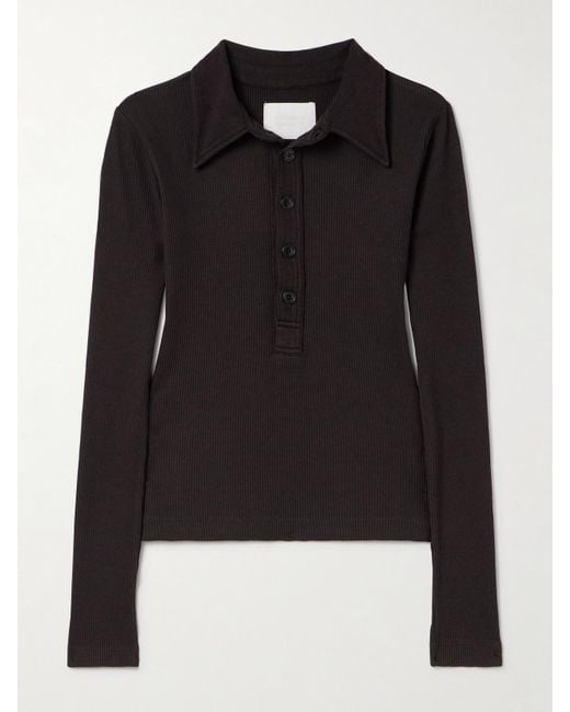 Citizens of Humanity Black Ribbed Jersey Polo Shirt