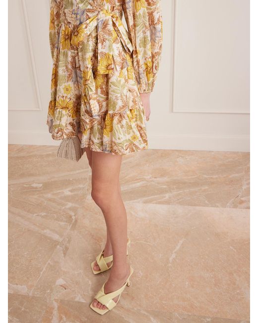 Zimmermann Natural Daylight Ruffled Floral-Print Cotton-Voile Mini Wrap Dress