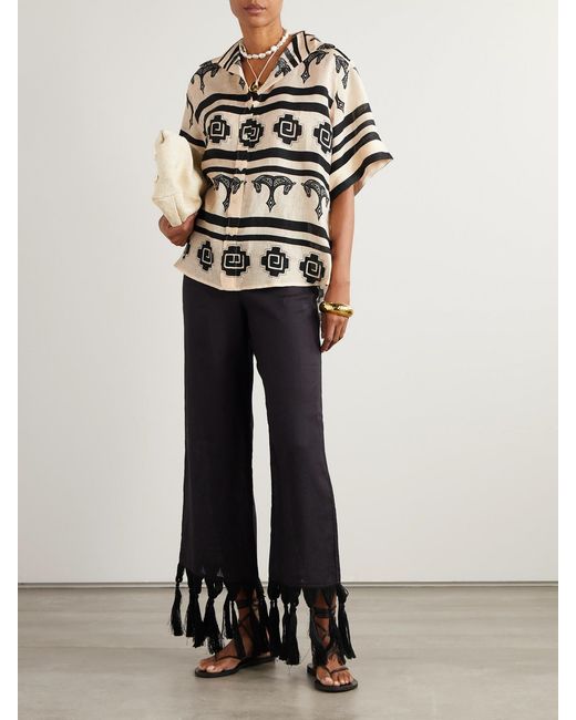Johanna Ortiz Natural La Creciente Printed Linen Shirt