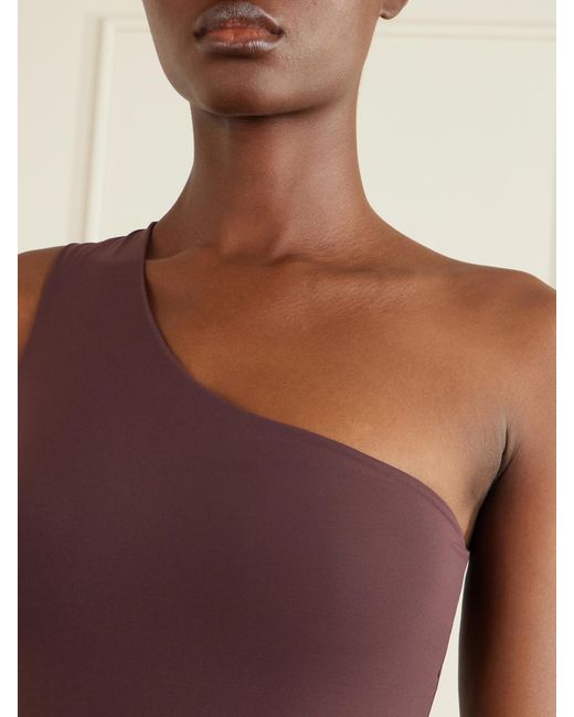 Taller Marmo Purple Rhodes One-Shoulder Swimsuit And Fringed Pareo Set