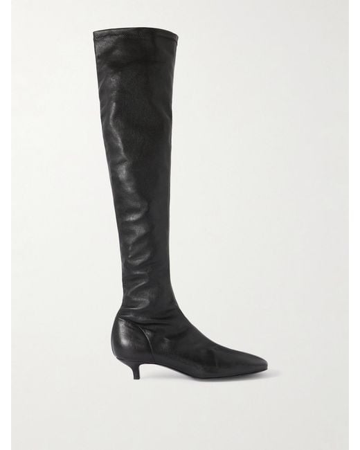 Totême Black Leather Knee Boots