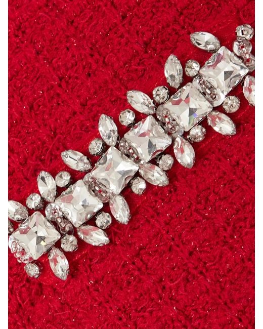 Self-Portrait Red Crystal-Embellished Waffle-Knit Mini Skirt