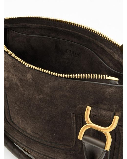 Chloé Brown Marcie Kleine Schultertasche Aus Veloursleder Mit Lederbesätzen