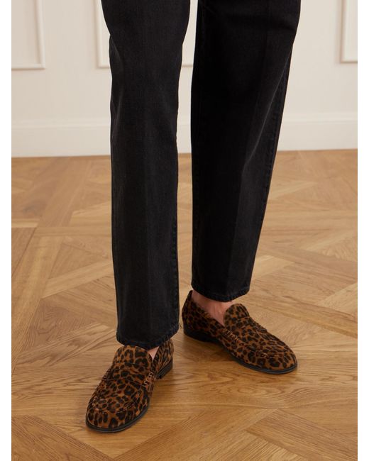 Gianvito Rossi Brown George Nuit Leopard-Print Suede Loafers