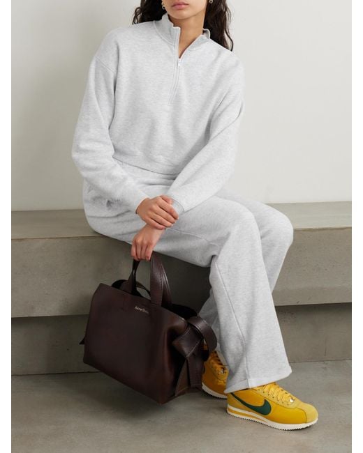 Skims White Cropped Cotton-Blend Jersey Half-Zip Sweater