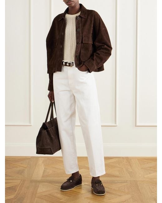 Tod's Brown Logo-Embossed Suede Tote