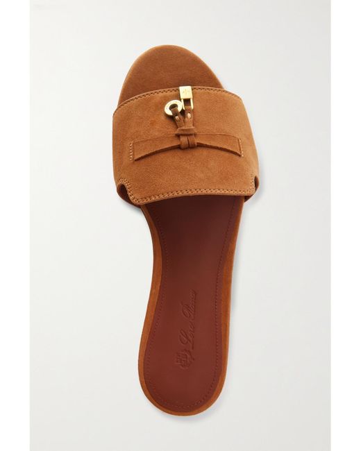 Loro Piana Brown Summer Charms Suede Slides