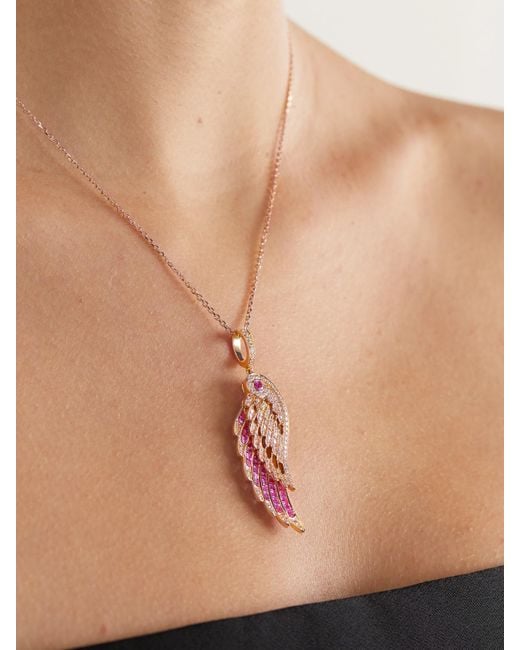 Garrard Pink Wings Embrace 18-Karat Rose, Sapphire And Diamond Necklace